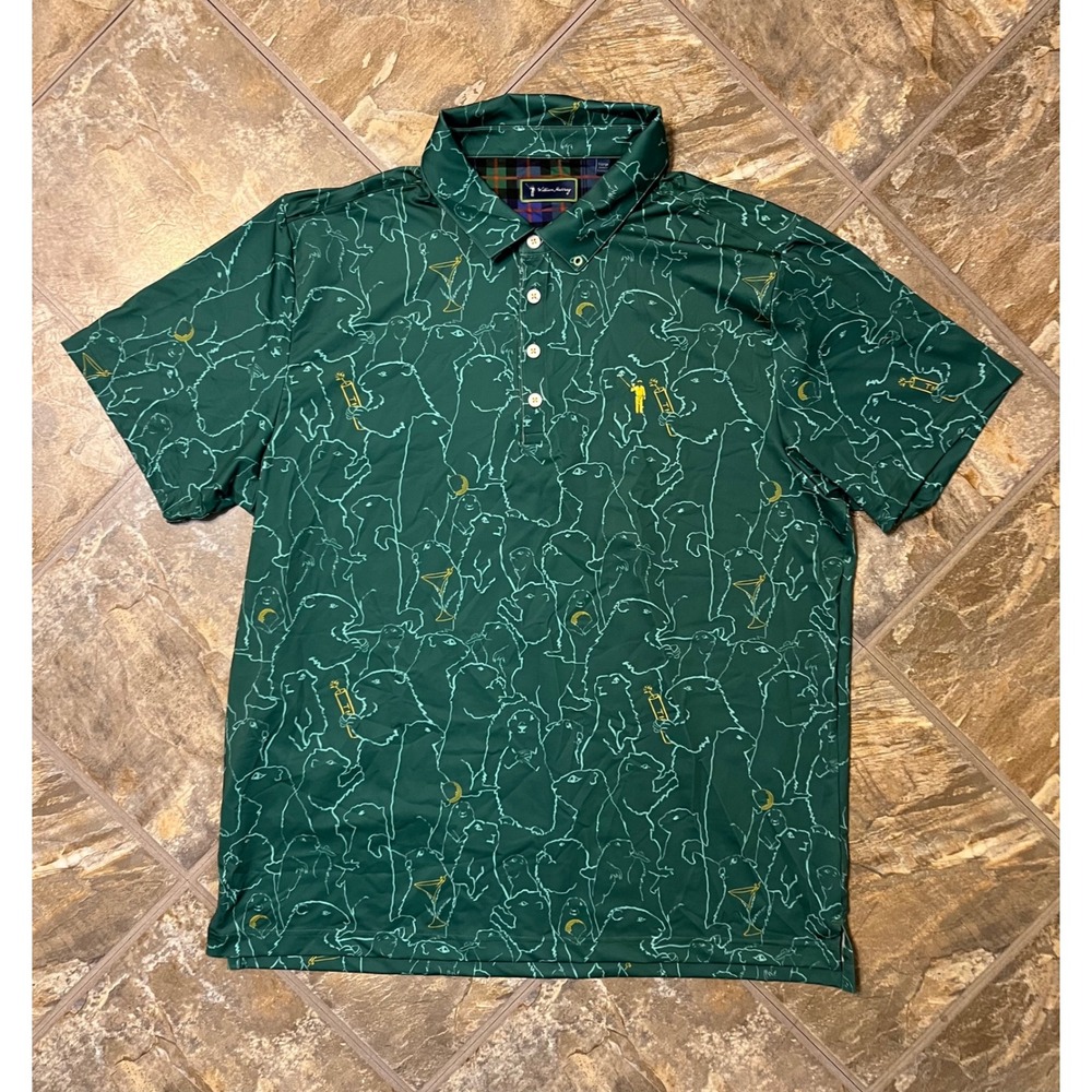 William Murray Golf Polo Mens XL Green Caddyshack Gopher Print Stretch